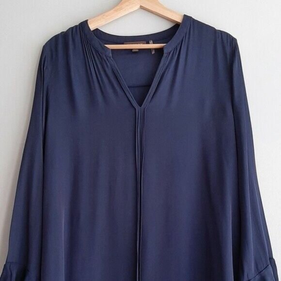 REPEAT Silk Blend Long Sleeve Shift Mini Dress Navy Blue Sz L - Picture 3 of 10